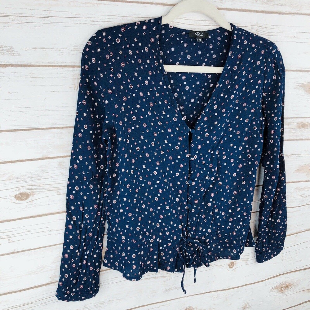 Rails Top Size Xs Beaux Floral Vneck Button Up Tie - image 3